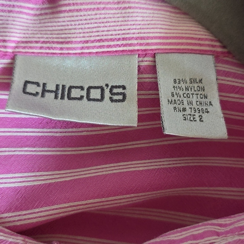 Chico's Pink & White Stripe Silk Blouse.  Size 12 - Picture 8 of 9